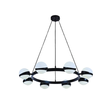 Hanglamp Revan Opaal Glas Rond Zwart 8 Lichts