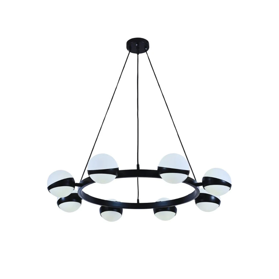 Hanglamp Revan Opaal Glas Rond Zwart 8 Lichts