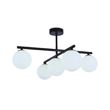 Plafondlamp Leona Opaal Glas Zwart 5 Lichts