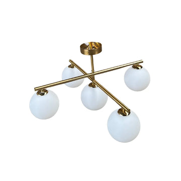 Plafondlamp Leona Opaal Glas Goud 5 Lichts