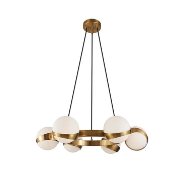 Hanglamp Revan Opaal Glas Rond Goud 6 Lichts