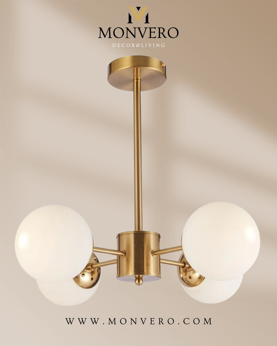 Hanglamp Vera  Opaal Glas Goud 4 Lichts