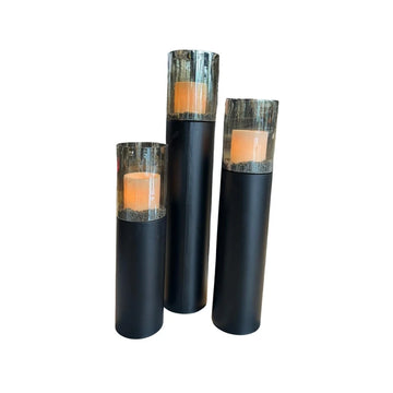 Luxe Windlicht Glaze Set van 3 Zwart