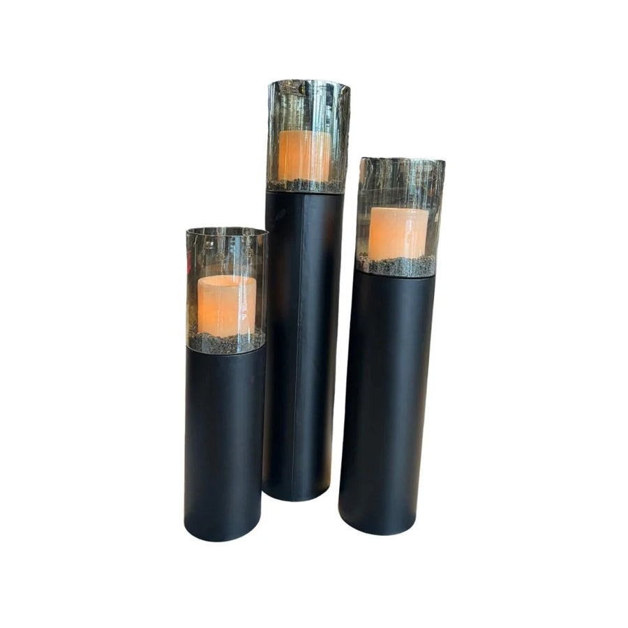 Luxe Windlicht Glaze Set van 3 Zwart