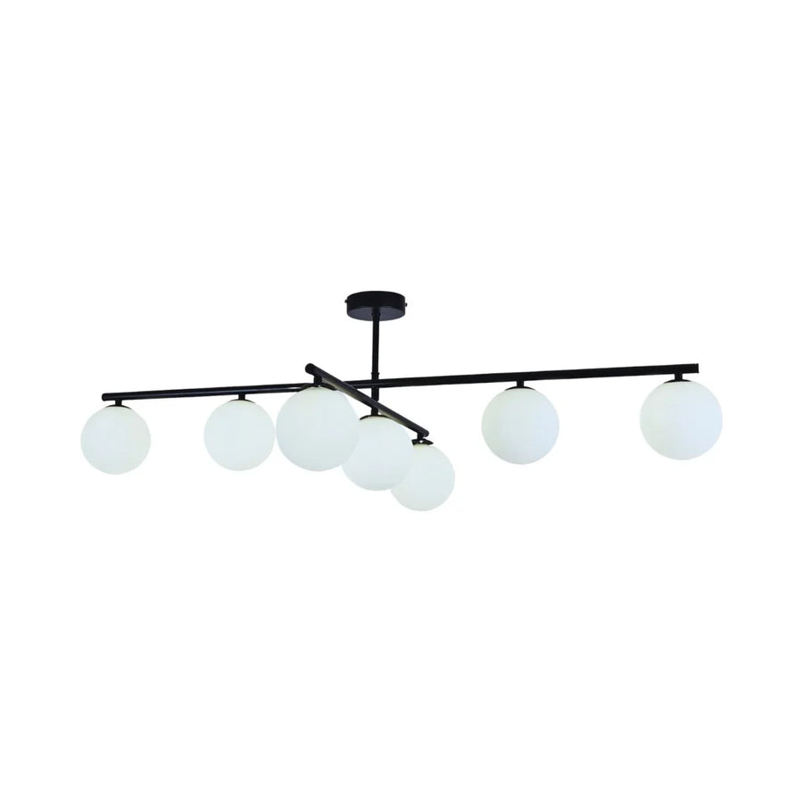 Plafondlamp Leona Opaal Glas Zwart 7 Lichts