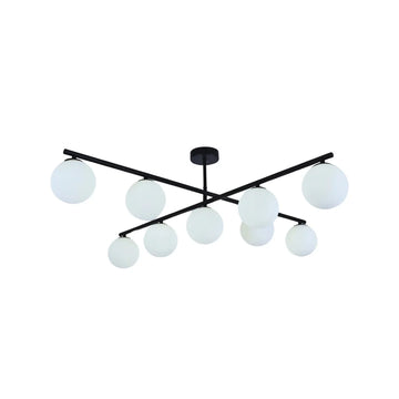Plafondlamp Leona Opaal Glas Zwart 9 Lichts