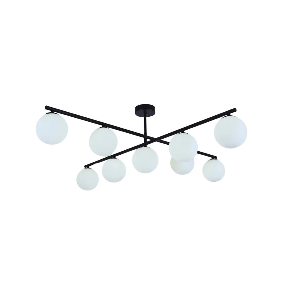 Plafondlamp Leona Opaal Glas Zwart 9 Lichts