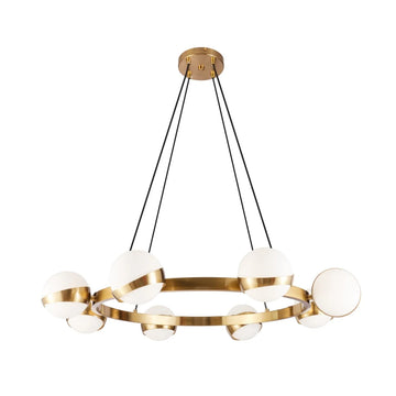Hanglamp Revan Opaal Glas Rond Goud 8 Lichts