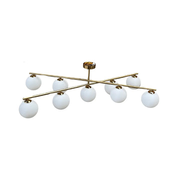Plafondlamp Leona Opaal Glas Goud 9 Lichts