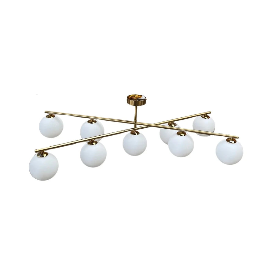 Plafondlamp Leona Opaal Glas Goud 9 Lichts