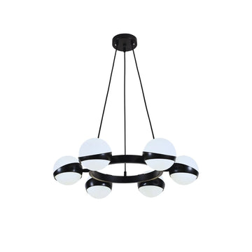 Hanglamp Revan Opaal Glas Rond Zwart 6 Lichts