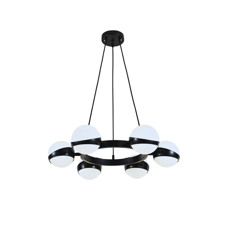 Hanglamp Revan Opaal Glas Rond Zwart 6 Lichts