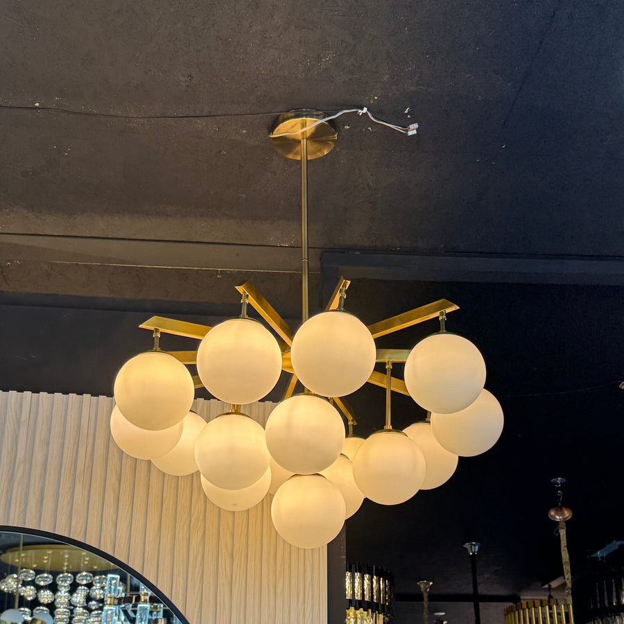Hanglamp Stella Opaal Glas Goud 16 Lichts